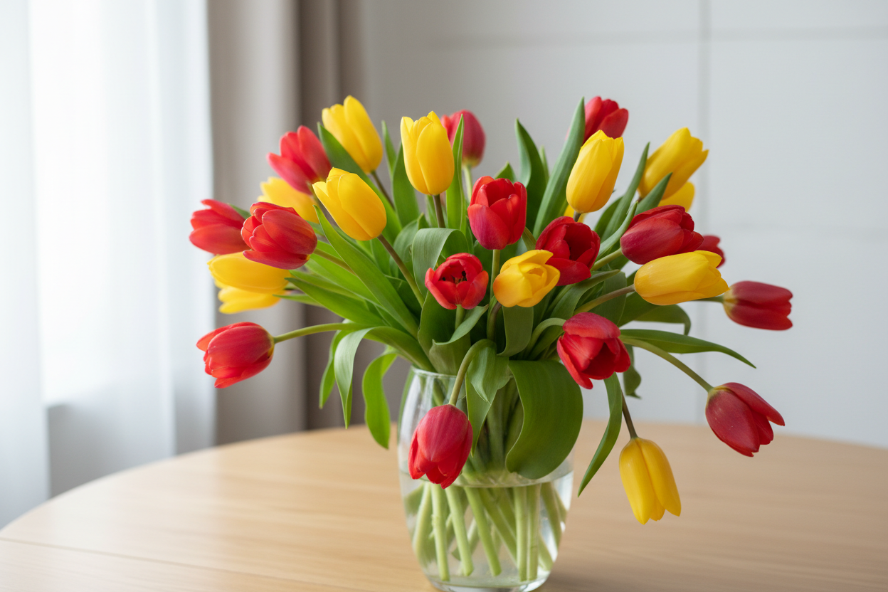 tulip bouqet fresh cut red yellow 